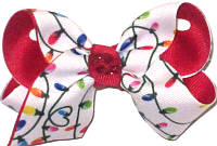 Toddler Christmas Lights on White over Red Double Layer Overlay Bow